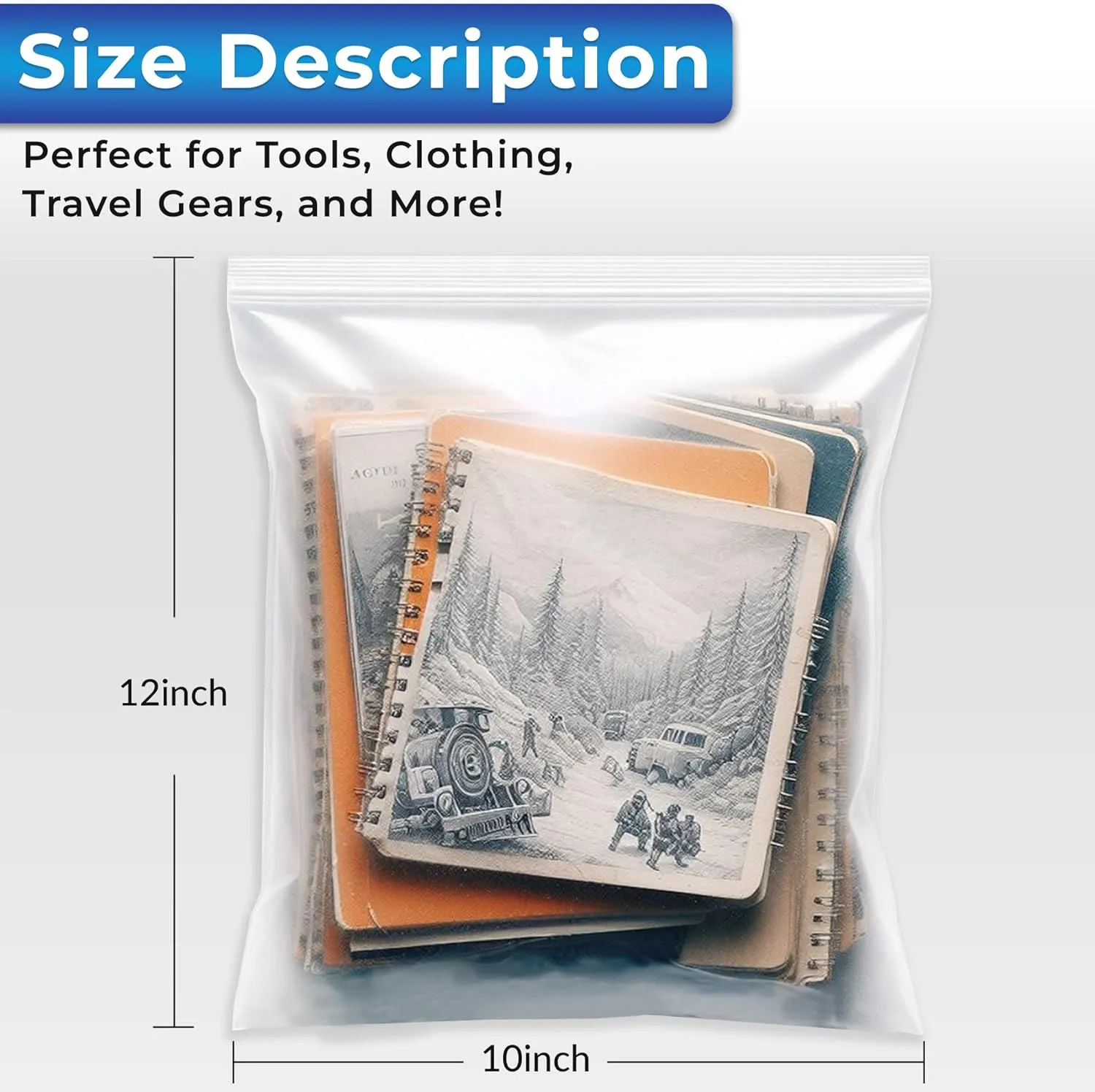 Reusable 8 Mil 10x12 BPA-Free LDPE Food Grade Plastic Storage Bags, Zip Top, Beige, 25 Count