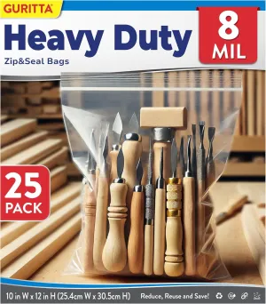 Reusable 8 Mil 10x12 BPA-Free LDPE Food Grade Plastic Storage Bags, Zip Top, Beige, 25 Count