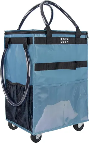 Reusable Grocery Bag On Wheels, Shopping Trolley, Rolling Tote with 8 Pockets and Zipper Cover, Foldable, Heavy Duty Handles, Carries Up to 46 LBS (Medium, Blue)