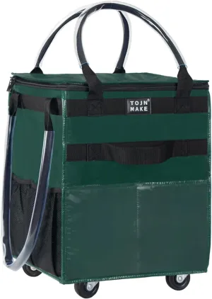 Reusable Grocery Bag On Wheels Shopping Trolley with 8 Pockets and Zipper Cover Foldable Rolling Tote, Heavy Duty Handles, Carries Up to 22 LBS (Small, Green)
