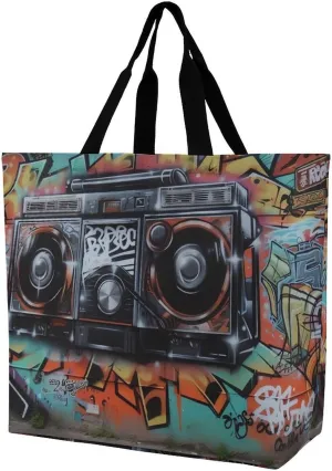 Reusable Shopping Bags,Graffiti Hip Hop Printed Portable Tote Bags,Foldable Handbag,Washable Lightweight Medium Grocery Shopping Cloth Bag