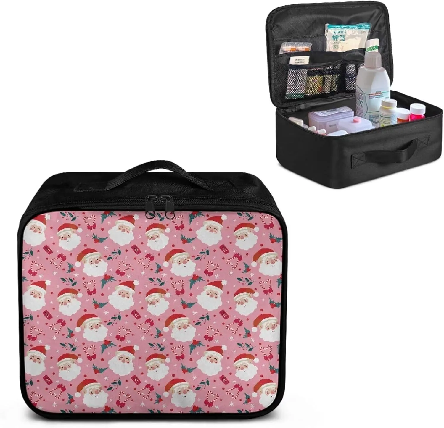 Rnyleeg Pink First Aid Kit Empty First Aid Bag for Home Christmas Santa Medical Kit for College Dorm Cute Portable Emergency Trauma Kit
