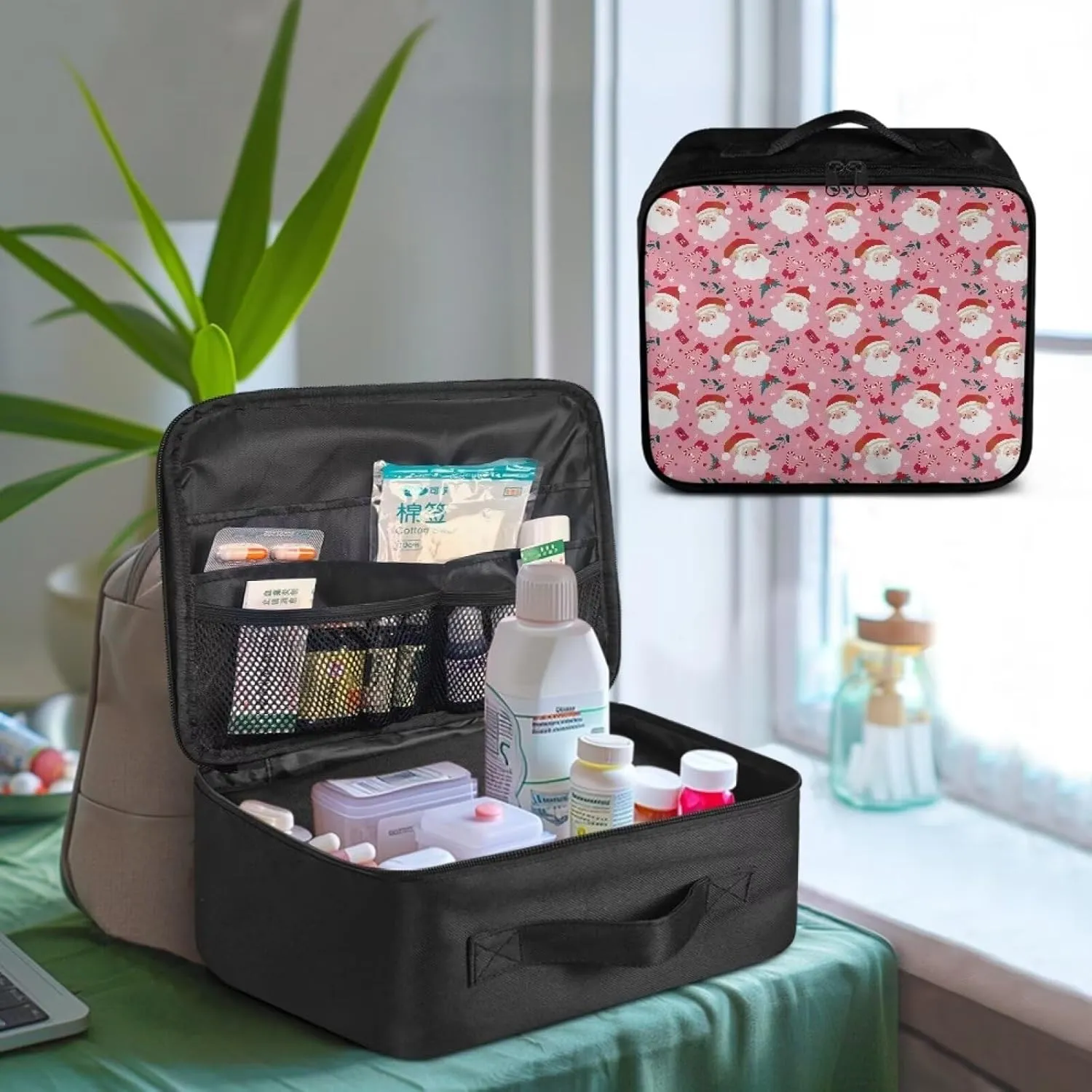 Rnyleeg Pink First Aid Kit Empty First Aid Bag for Home Christmas Santa Medical Kit for College Dorm Cute Portable Emergency Trauma Kit