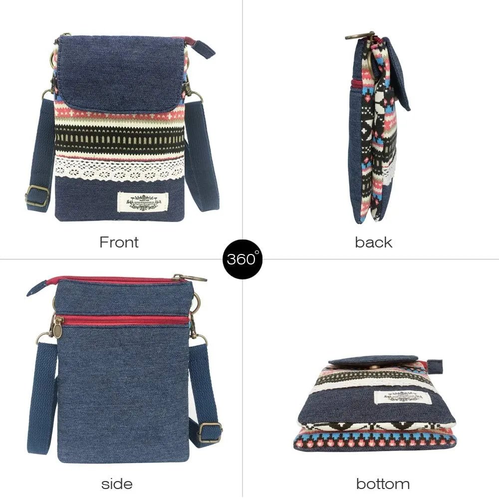 Roomy Cell Phone Purse Wallet Canvas Small Crossbody Purse Bags with Shoulder Strap For Women teen girlsl