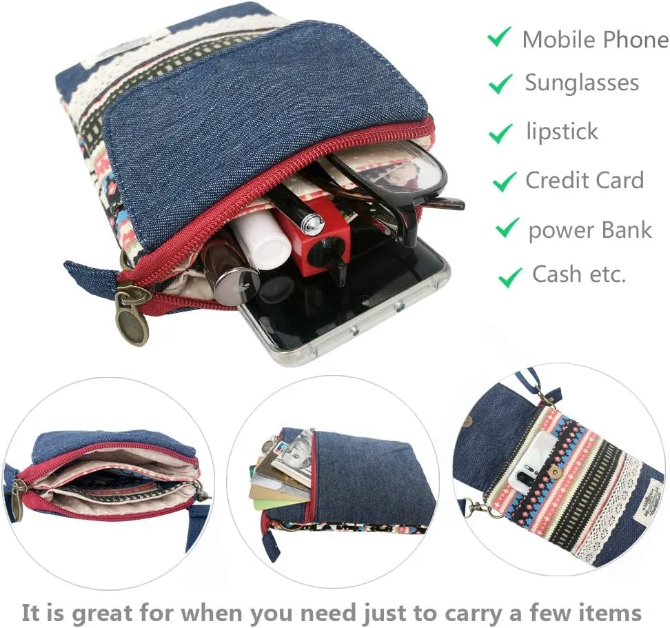Roomy Cell Phone Purse Wallet Canvas Small Crossbody Purse Bags with Shoulder Strap For Women teen girlsl
