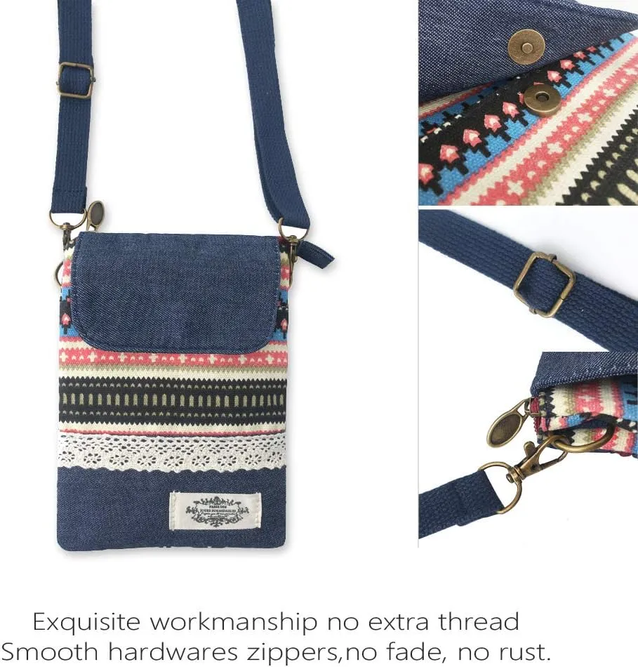 Roomy Cell Phone Purse Wallet Canvas Small Crossbody Purse Bags with Shoulder Strap For Women teen girlsl