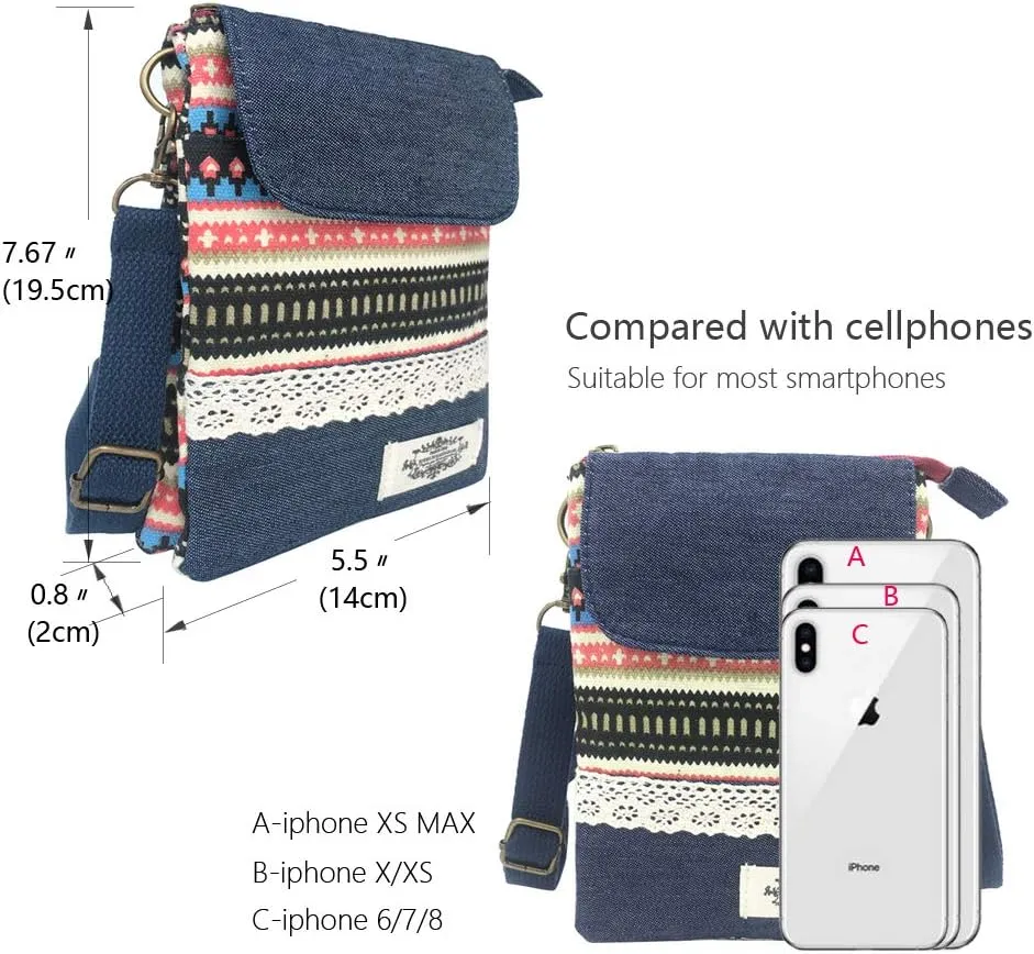 Roomy Cell Phone Purse Wallet Canvas Small Crossbody Purse Bags with Shoulder Strap For Women teen girlsl