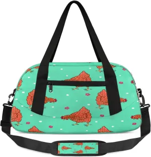 Rooster Chicken Hen Kids Duffel Bag Lightweight Waterproof Sports Gym Bag with Front Zipper Pocket Foldable Weekender Overnight Bag for School Practice Gymnastic Ballet