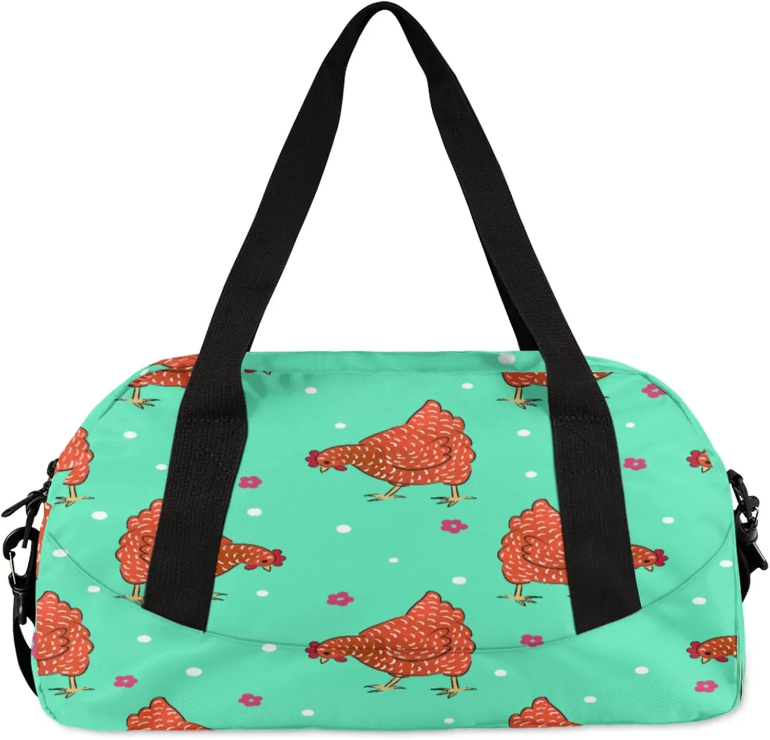 Rooster Chicken Hen Kids Duffel Bag Lightweight Waterproof Sports Gym Bag with Front Zipper Pocket Foldable Weekender Overnight Bag for School Practice Gymnastic Ballet