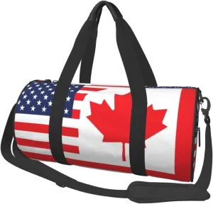 Round Duffle Bag Canada Us Friendship Flag Combination Unisex Travel Bag Duffle Bag