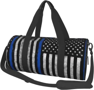 Round Duffle Bag Retro Police America Flag Unisex Travel Bag Duffle Bag