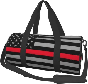 Round Duffle Bag Thin Red Line Flag Unisex Travel Bag Duffle Bag