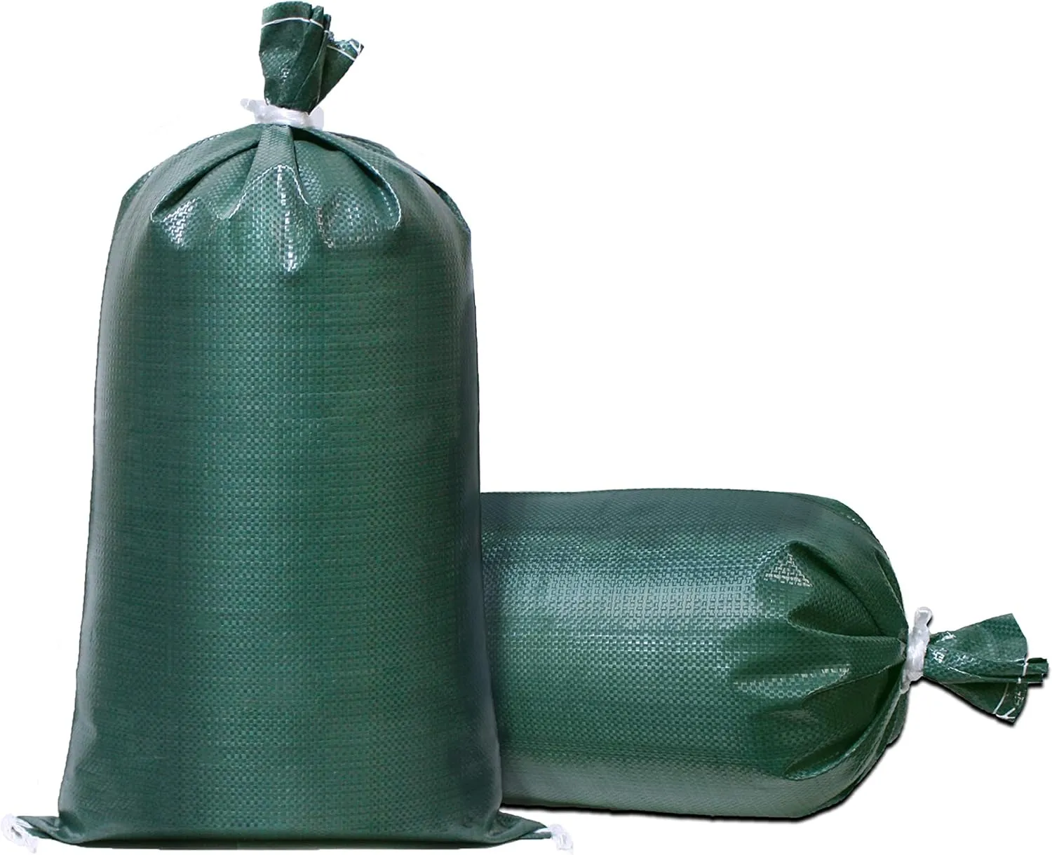 Sandbags - Extra Durable Empty Green Woven Polypropylene Sand Bags w/Ties, Max. UV Protection, 14" x 26" (100 Count)