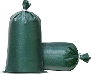 Sandbags - Extra Durable Empty Green Woven Polypropylene Sand Bags w/Ties, Max. UV Protection, 14" x 26" (50 Count)