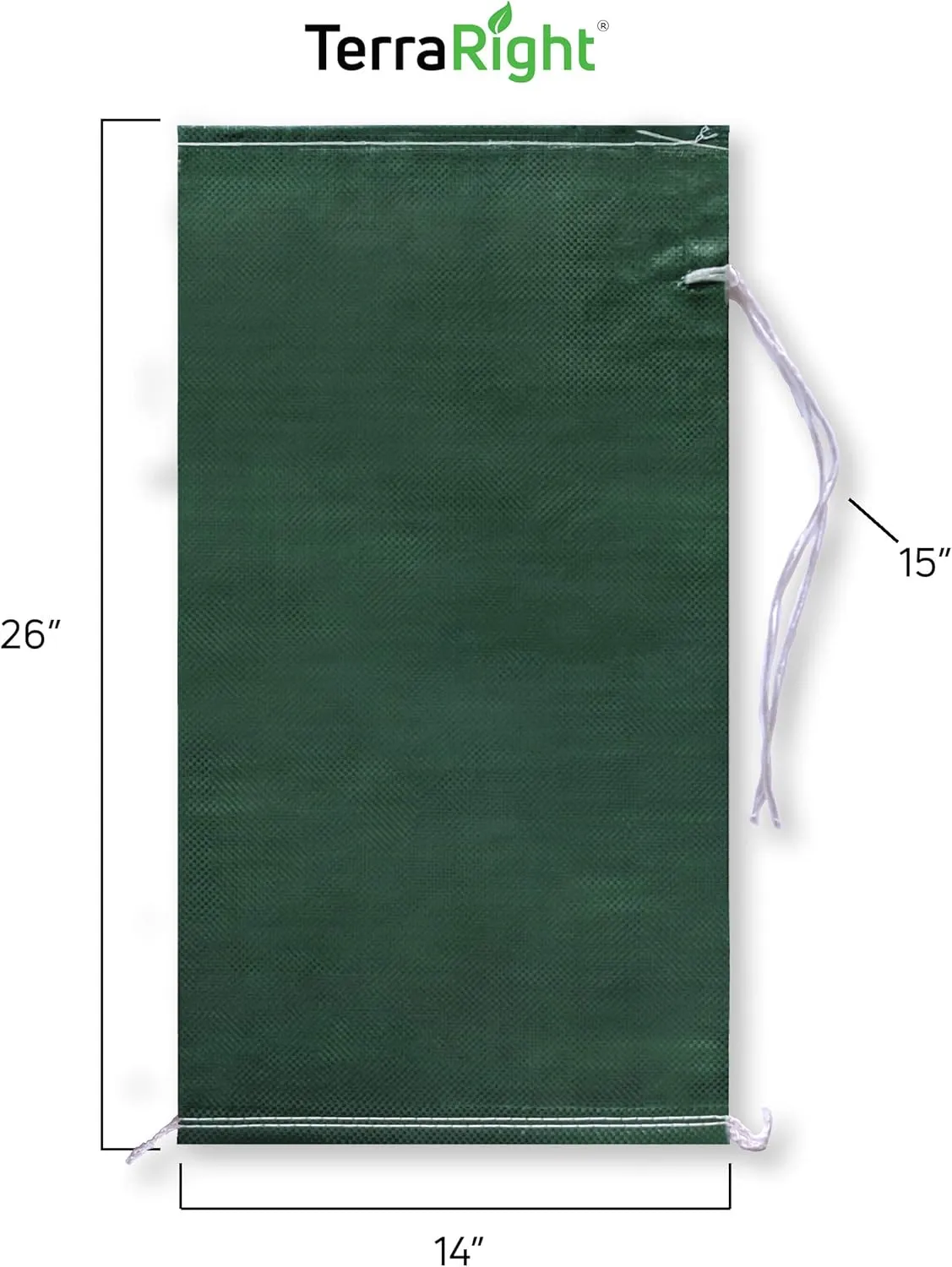 Sandbags - Extra Durable Empty Green Woven Polypropylene Sand Bags w/Ties, Max. UV Protection, 14" x 26" (50 Count)