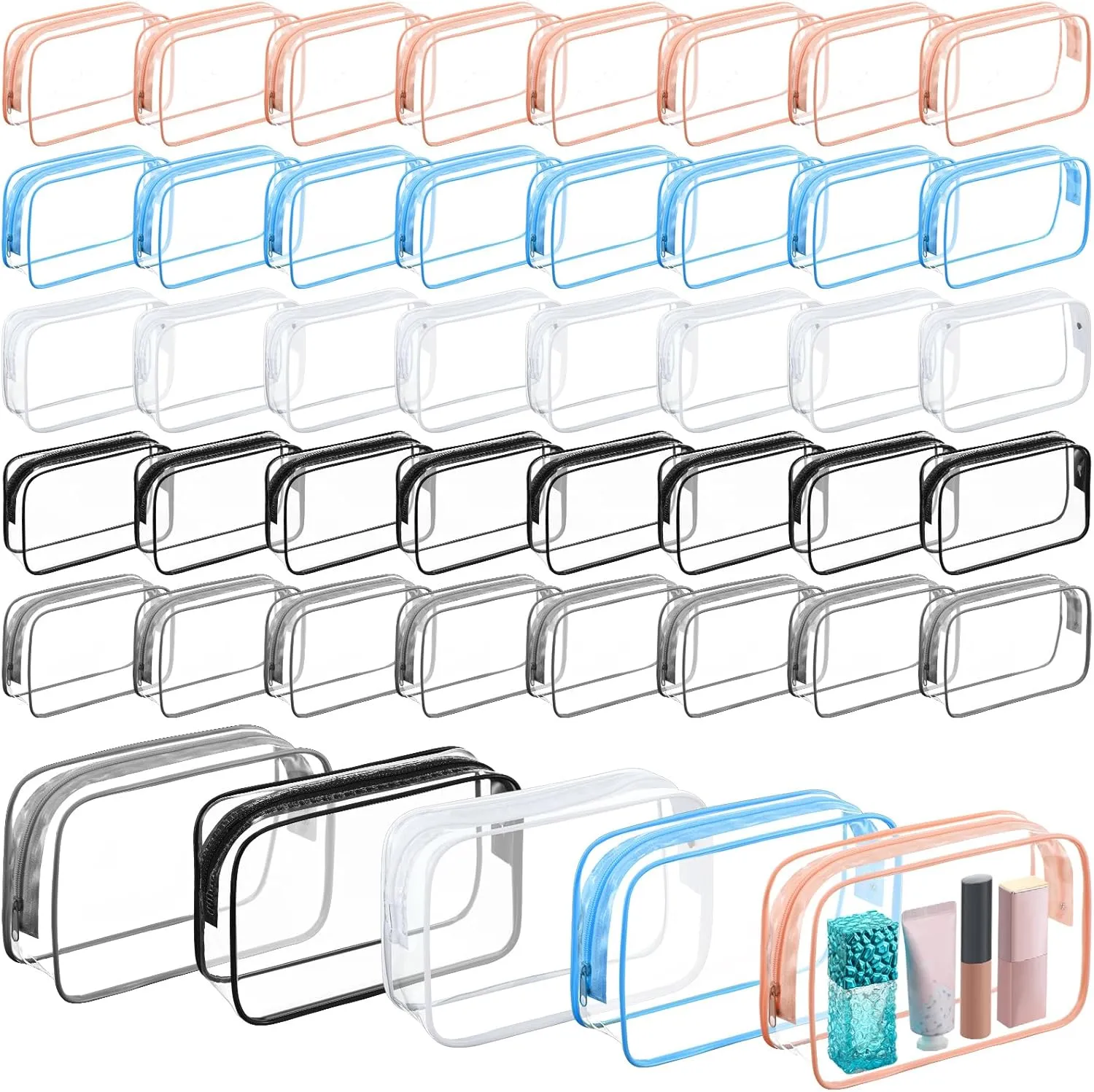 Sanwuta 100 Pcs Clear Makeup Bags Bulk Tsa Approved Toiletry Bag for Travel Transparent Cosmetic Bag PVC Waterproof Travel Small Pouches with Zipper for Men and Women(Multi Color)