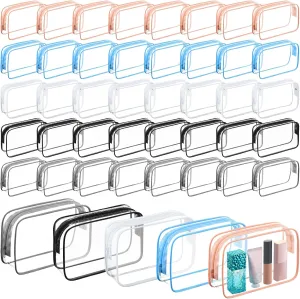 Sanwuta 100 Pcs Clear Makeup Bags Bulk Tsa Approved Toiletry Bag for Travel Transparent Cosmetic Bag PVC Waterproof Travel Small Pouches with Zipper for Men and Women(Multi Color)