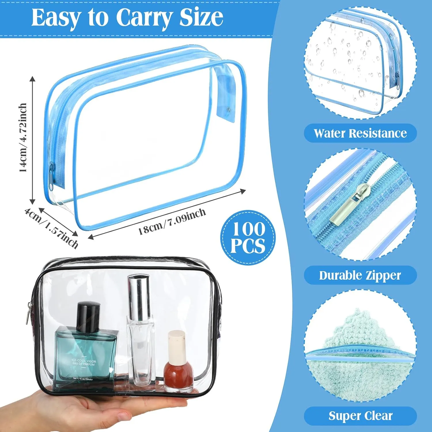 Sanwuta 100 Pcs Clear Makeup Bags Bulk Tsa Approved Toiletry Bag for Travel Transparent Cosmetic Bag PVC Waterproof Travel Small Pouches with Zipper for Men and Women(Multi Color)