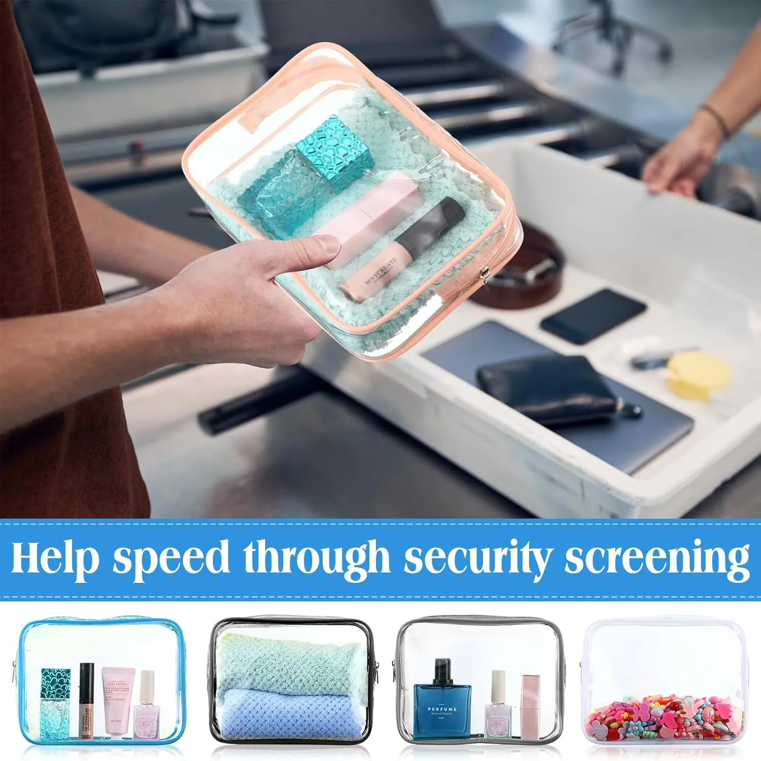 Sanwuta 100 Pcs Clear Makeup Bags Bulk Tsa Approved Toiletry Bag for Travel Transparent Cosmetic Bag PVC Waterproof Travel Small Pouches with Zipper for Men and Women(Multi Color)
