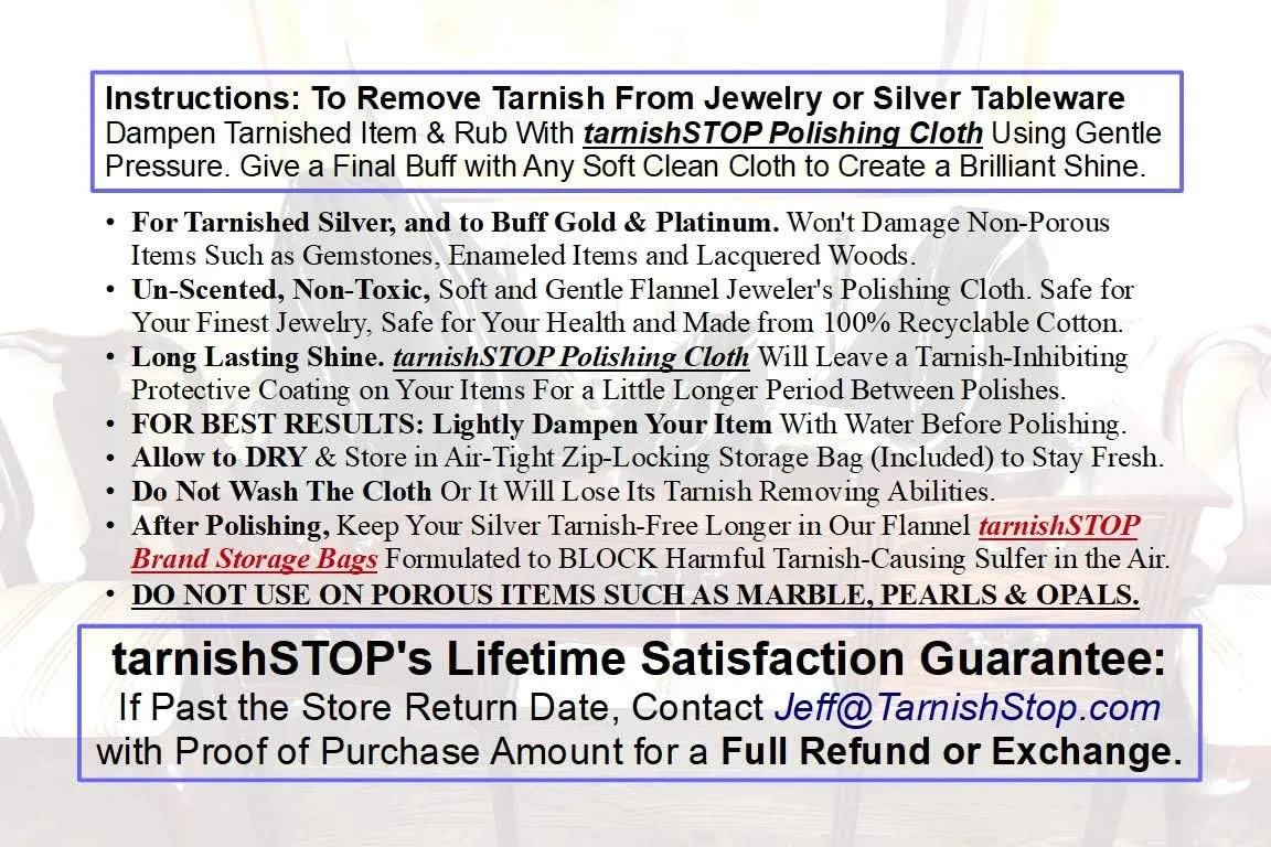 Save 3.00 | TarnishSTOP | USA Made | Luxury Anti-Tarnish Bag (18"x6", Blue) | Silver Storage Bundle with Tarnish Removal Polishing Cloth for Silverplate, Sterling, Jewelry & Flatware