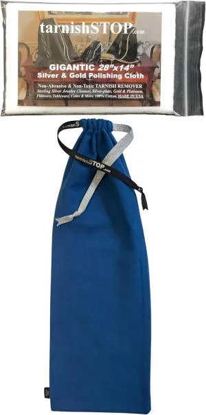 Save 3.00 | TarnishSTOP | USA Made | Luxury Anti-Tarnish Bag (18"x6", Blue) | Silver Storage Bundle with Tarnish Removal Polishing Cloth for Silverplate, Sterling, Jewelry & Flatware