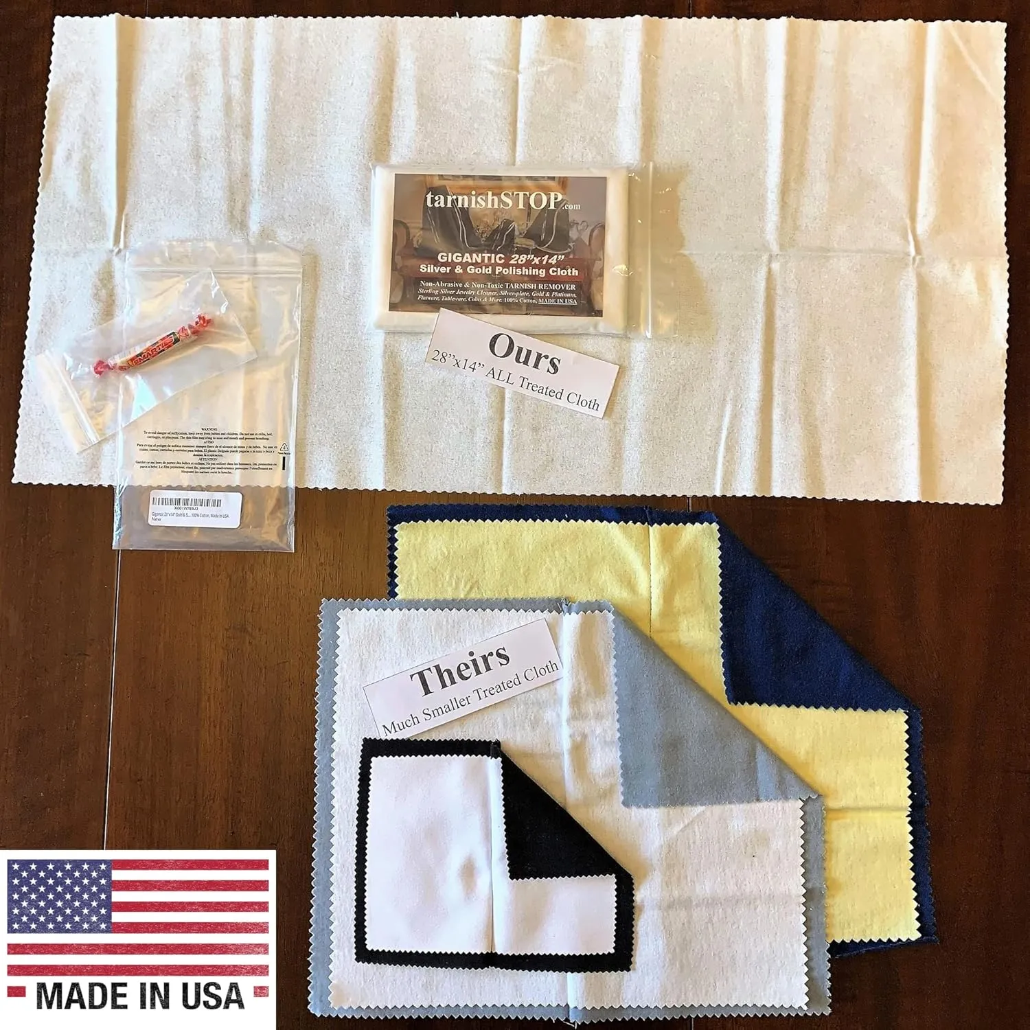 Save 3.00 | TarnishSTOP | USA Made | Luxury Anti-Tarnish Bag (18"x6", Blue) | Silver Storage Bundle with Tarnish Removal Polishing Cloth for Silverplate, Sterling, Jewelry & Flatware