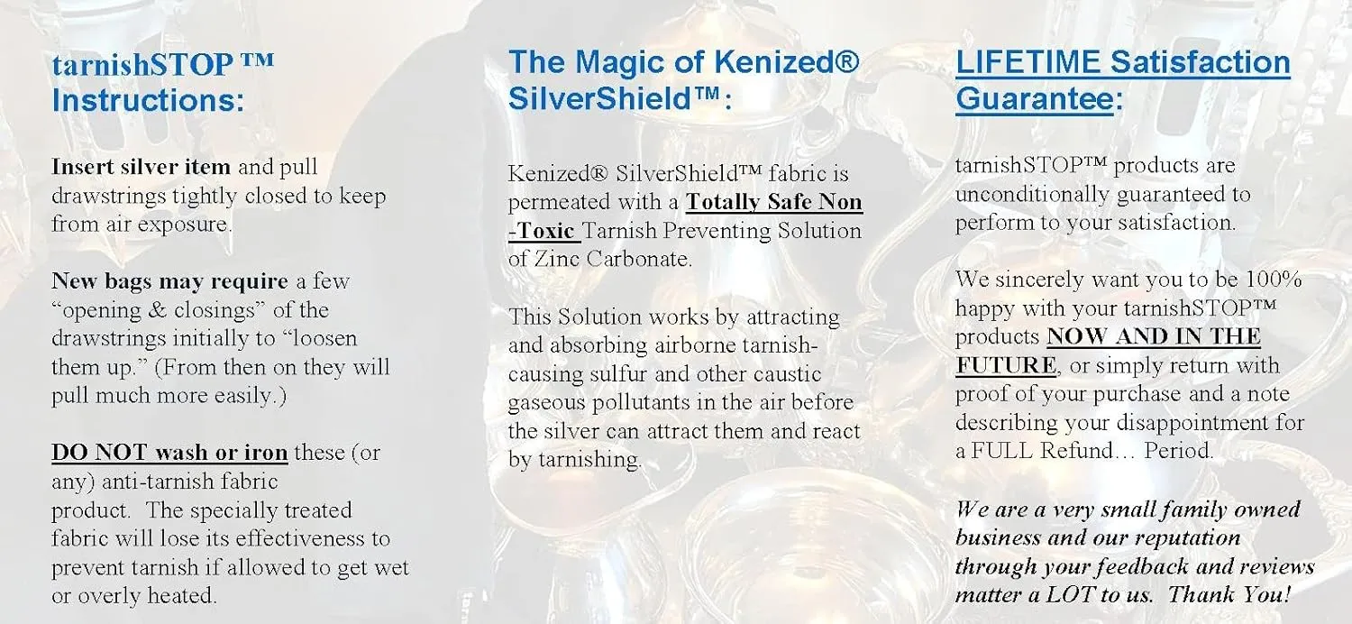Save 3.00 | TarnishSTOP | USA Made | Luxury Anti-Tarnish Bag (18"x6", Blue) | Silver Storage Bundle with Tarnish Removal Polishing Cloth for Silverplate, Sterling, Jewelry & Flatware