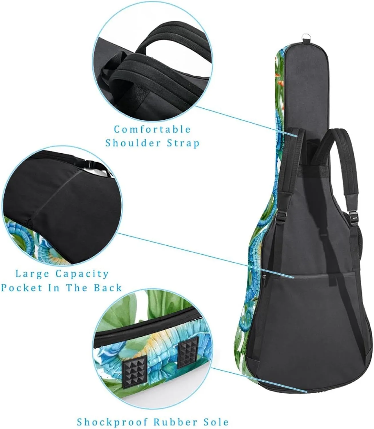 Seahorse Sea Algae with Bubbles and Starfish Acoustic Guitar Bag, Guitar Case Gig Bag 40 41 42 inch with Dual Adjustable Shoulder Strap and Back Hanger Loop