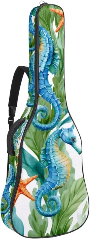 Seahorse Sea Algae with Bubbles and Starfish Acoustic Guitar Bag, Guitar Case Gig Bag 40 41 42 inch with Dual Adjustable Shoulder Strap and Back Hanger Loop