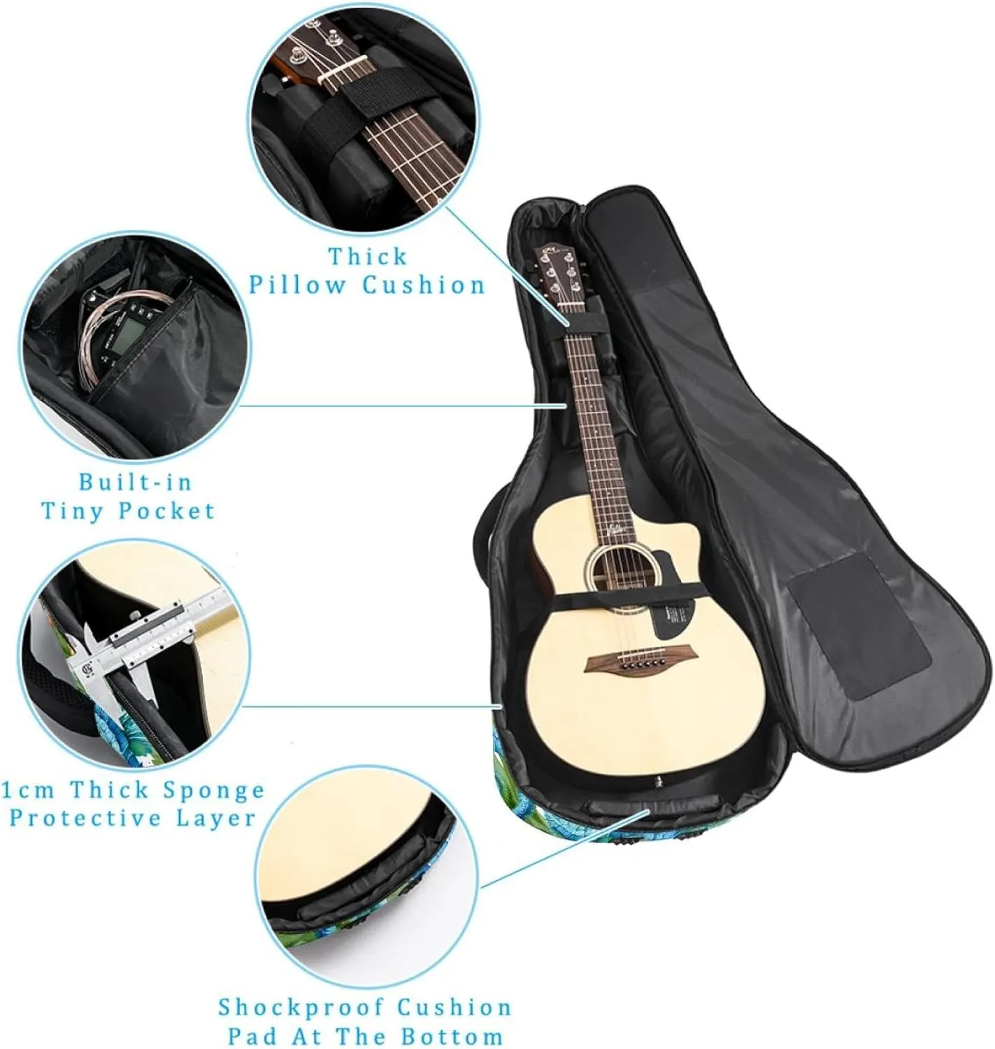 Seahorse Sea Algae with Bubbles and Starfish Acoustic Guitar Bag, Guitar Case Gig Bag 40 41 42 inch with Dual Adjustable Shoulder Strap and Back Hanger Loop
