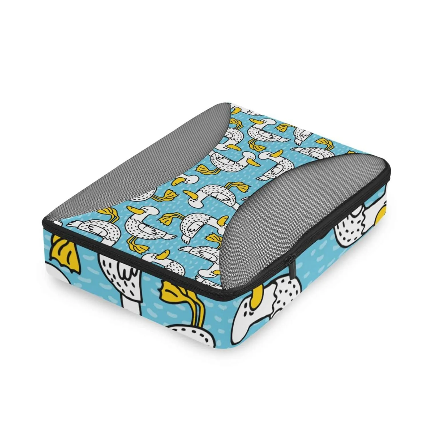 Seamless Cartoon Black Dots Ducks with Yellow Mouth Feet 4 Set Packing Cubes, Travel Packing Organizers, 600D Oxford Cloth Toiletry Storage Bag, Luggage Mesh Bags for Accessories