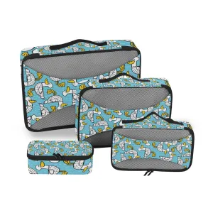 Seamless Cartoon Black Dots Ducks with Yellow Mouth Feet 4 Set Packing Cubes, Travel Packing Organizers, 600D Oxford Cloth Toiletry Storage Bag, Luggage Mesh Bags for Accessories