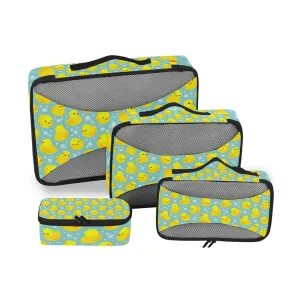Seamless Pattern with Yellow Rubber Ducks Bubbles 4 Set Packing Cubes, Travel Packing Organizers, 600D Oxford Cloth Toiletry Storage Bag, Luggage Mesh Bags for Accessories