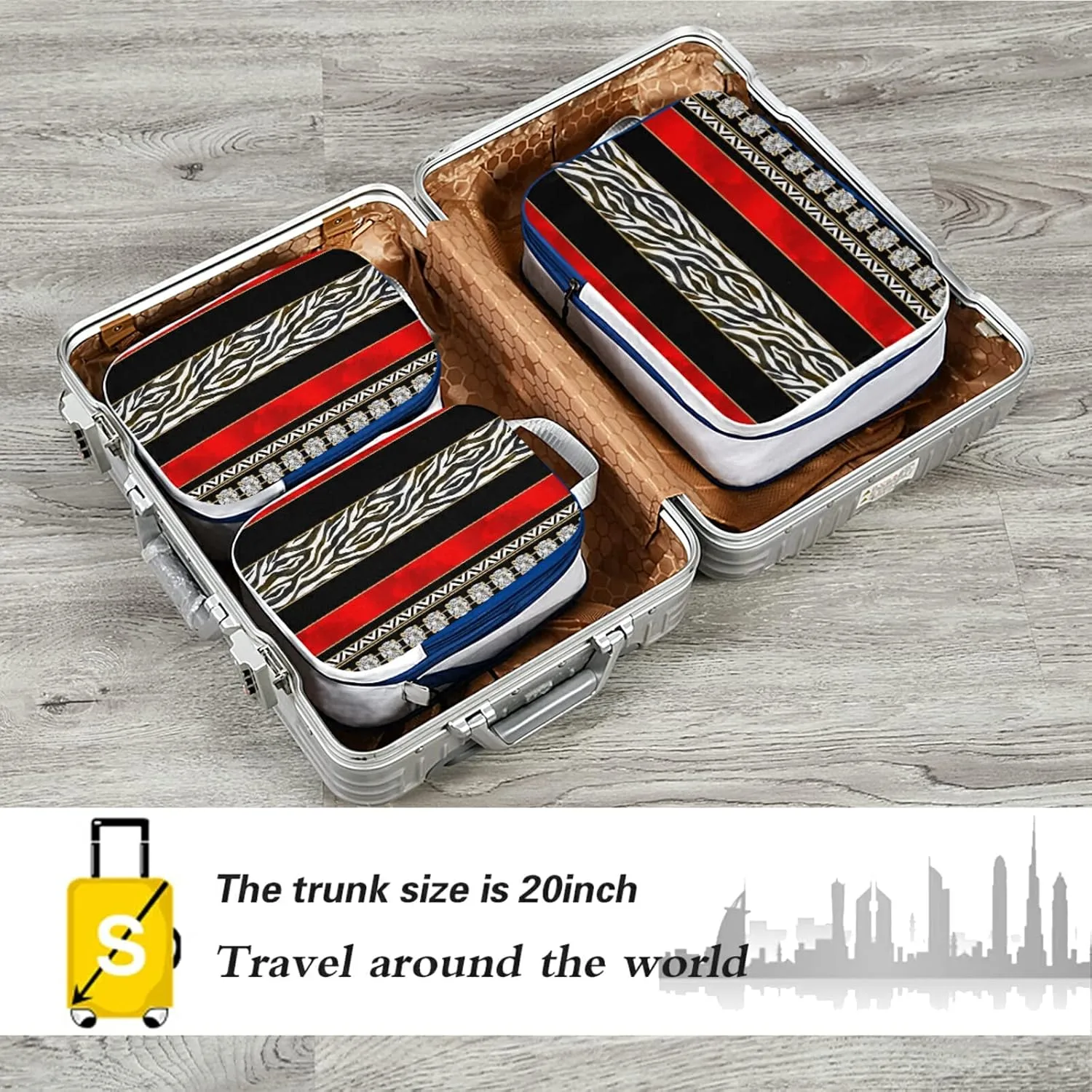 Seamless Zebra Diamonds Black Red Vertical Stripes 3 Piece set Cubes Expandable Adjustable Luggage Packing Bags, Ultralight Organizer Accessories Travel Suitcase Compressible Bags