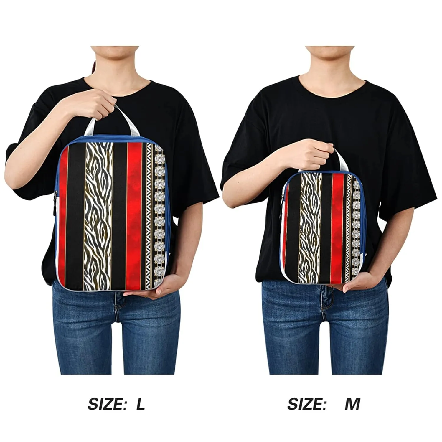 Seamless Zebra Diamonds Black Red Vertical Stripes 3 Piece set Cubes Expandable Adjustable Luggage Packing Bags, Ultralight Organizer Accessories Travel Suitcase Compressible Bags