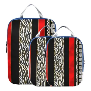 Seamless Zebra Diamonds Black Red Vertical Stripes 3 Piece set Cubes Expandable Adjustable Luggage Packing Bags, Ultralight Organizer Accessories Travel Suitcase Compressible Bags