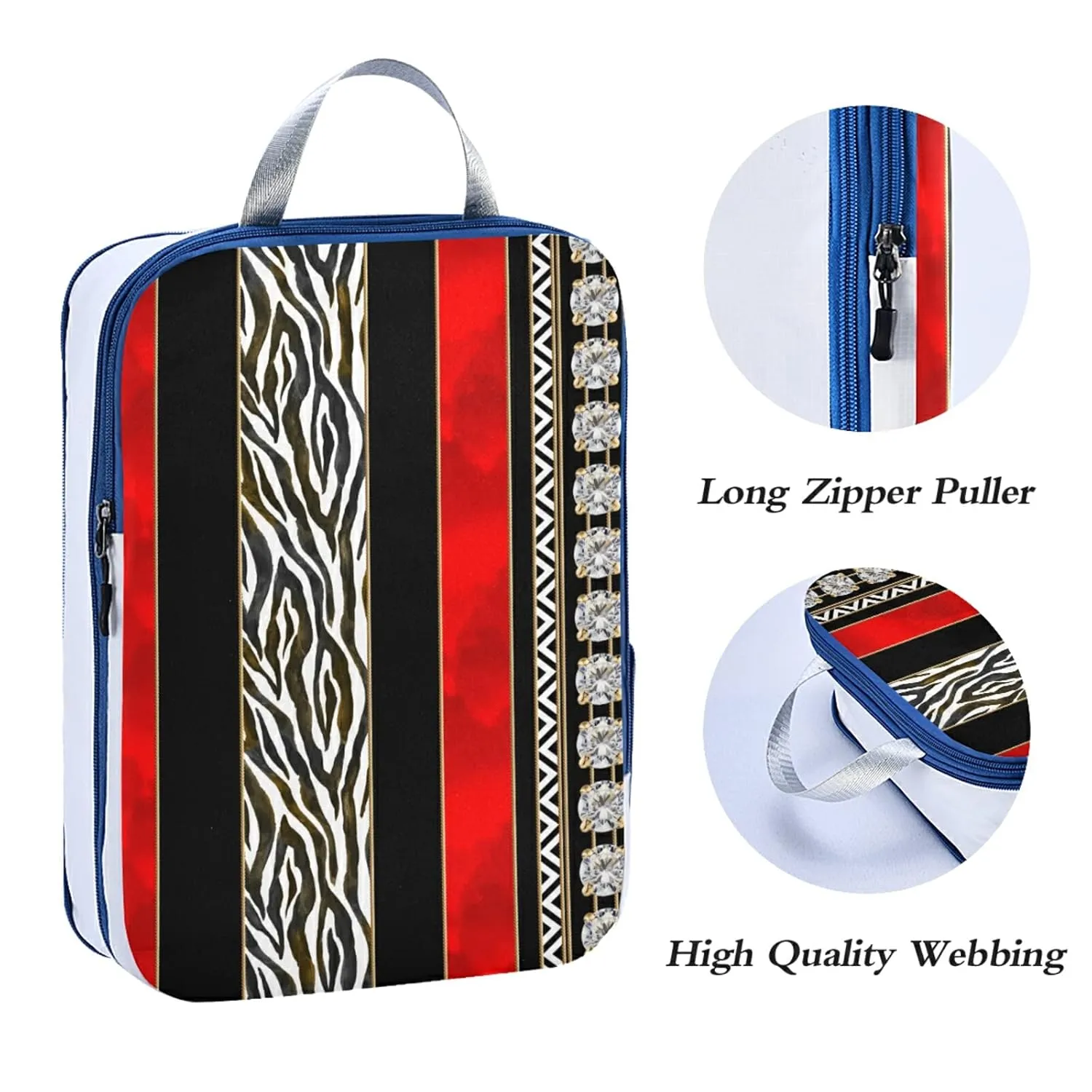 Seamless Zebra Diamonds Black Red Vertical Stripes 3 Piece set Cubes Expandable Adjustable Luggage Packing Bags, Ultralight Organizer Accessories Travel Suitcase Compressible Bags