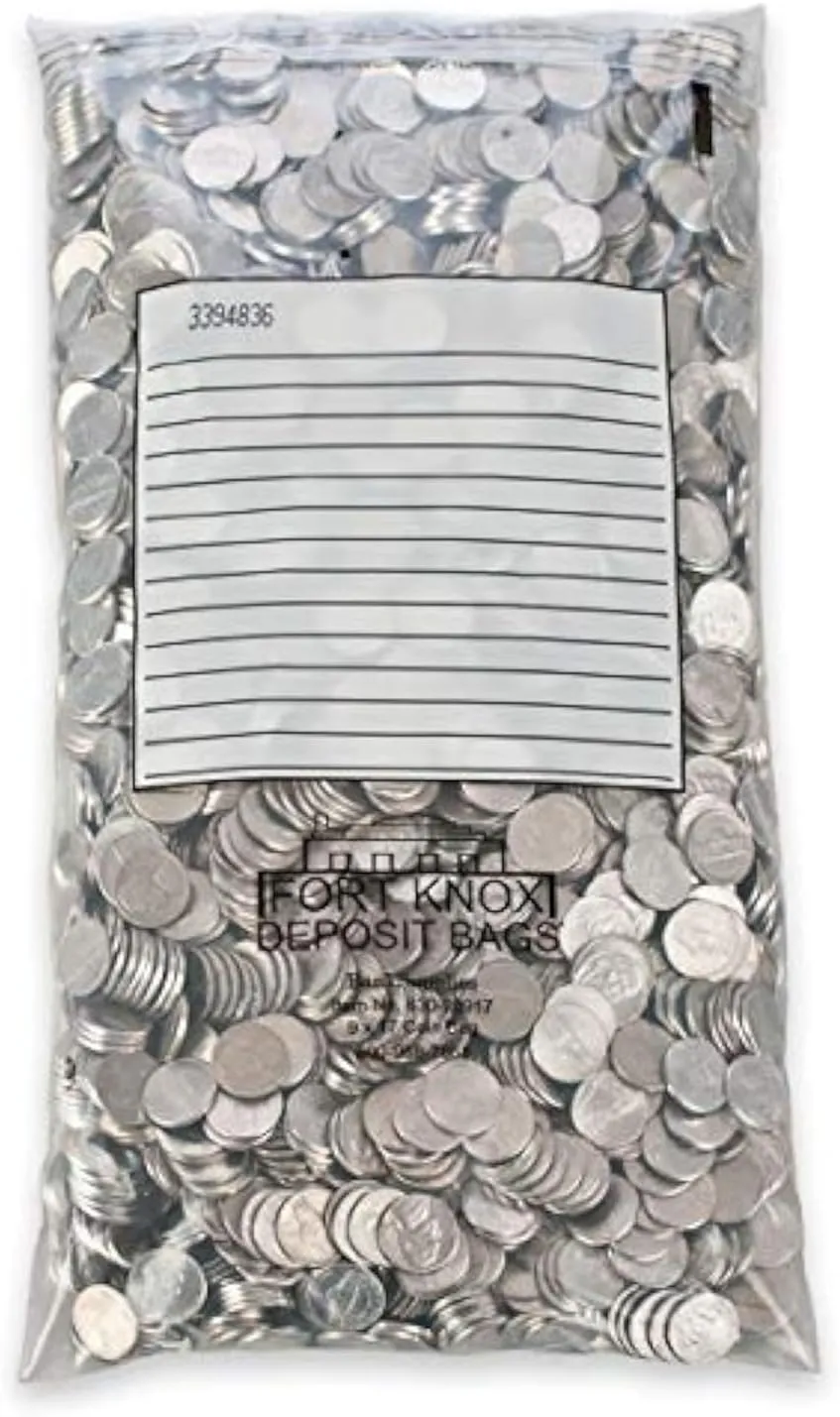 Secure, Durable, Self Sealing Coin Bags - White Block - 9 x 17 - 100/Box