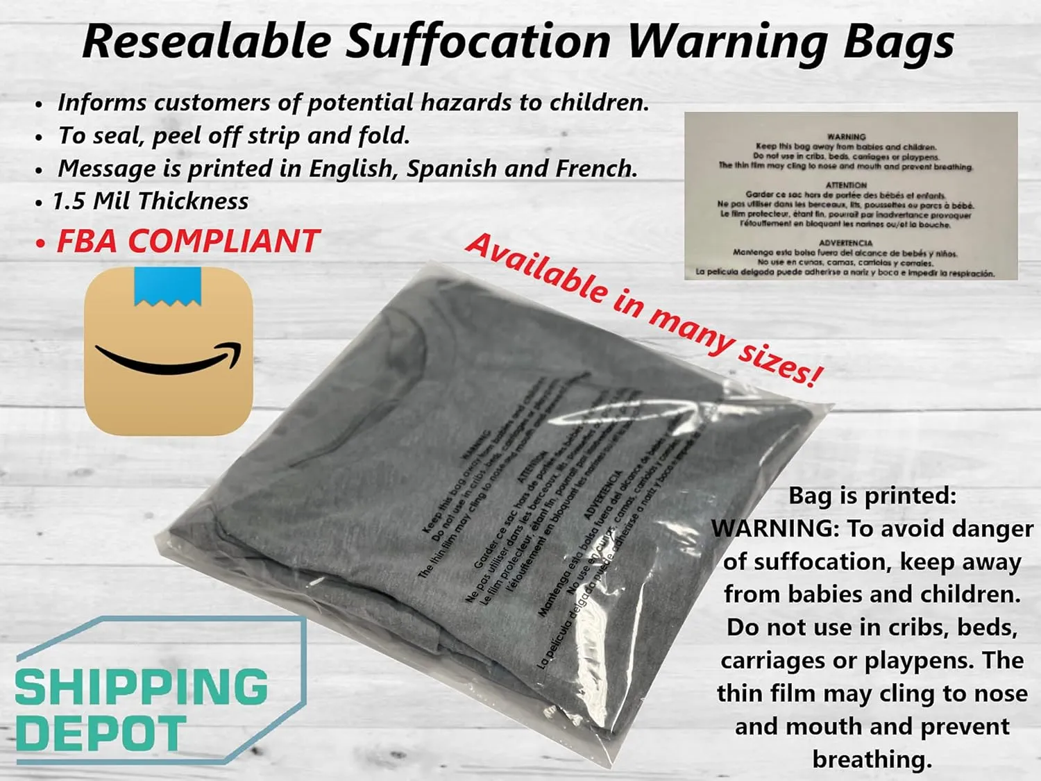 Secure Seal Self-Sealing Suffocation Warning Poly Bags 12x17 Inches | Clear Packaging Bags with Adhesive Strip | Ideal for FBA, Storage, Retail (Pack of 1,000)