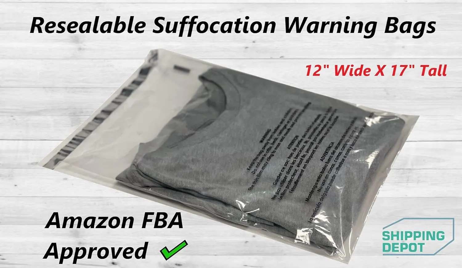 Secure Seal Self-Sealing Suffocation Warning Poly Bags 12x17 Inches | Clear Packaging Bags with Adhesive Strip | Ideal for FBA, Storage, Retail (Pack of 1,000)