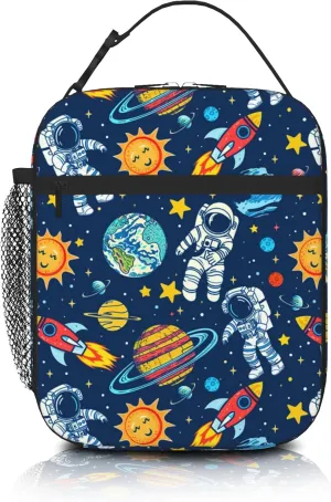 SENROLAN Astronaut Lunch Box for Boys & Girls Space Astronaut Lunch Bag for Kids School Insulated Portable Reusable Lunch Tote Kit Waterproof Cooler Bag for Toddler Students Travel Camping