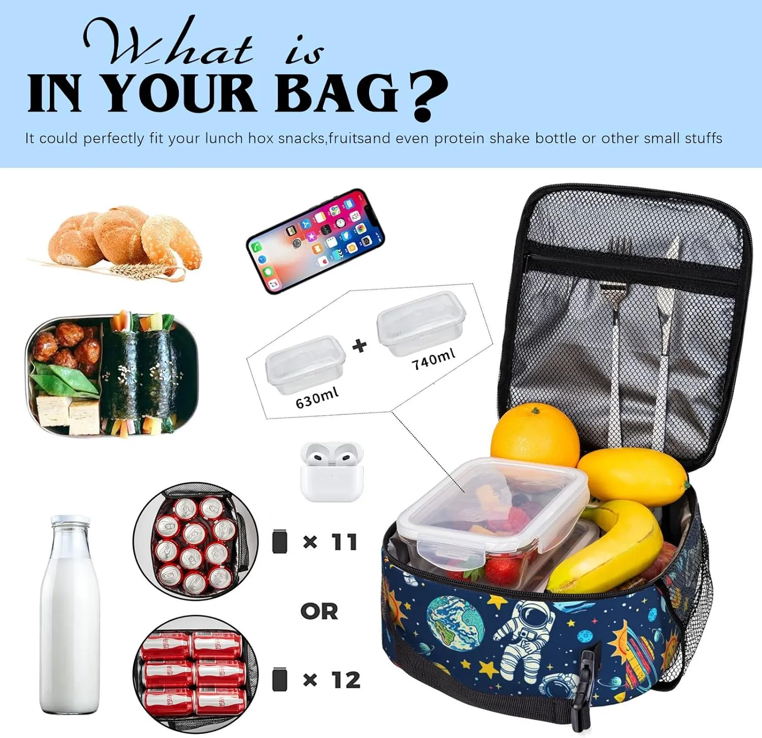 SENROLAN Astronaut Lunch Box for Boys & Girls Space Astronaut Lunch Bag for Kids School Insulated Portable Reusable Lunch Tote Kit Waterproof Cooler Bag for Toddler Students Travel Camping