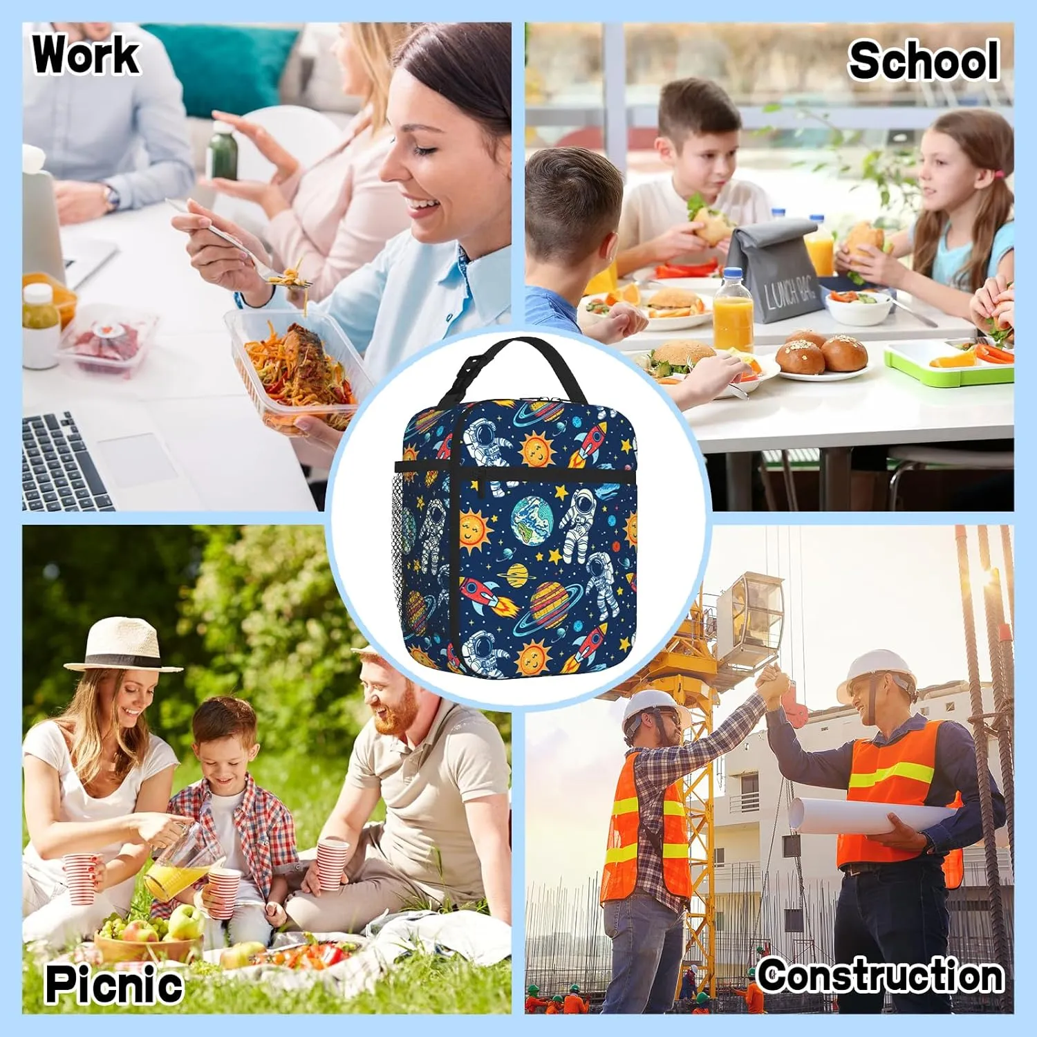 SENROLAN Astronaut Lunch Box for Boys & Girls Space Astronaut Lunch Bag for Kids School Insulated Portable Reusable Lunch Tote Kit Waterproof Cooler Bag for Toddler Students Travel Camping