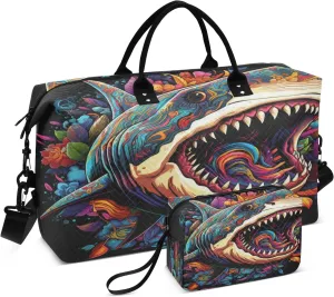 Shark Roar Travel Duffel Bags with Toiletry Bag and Adjustable Strap for Travel Gym Yoga