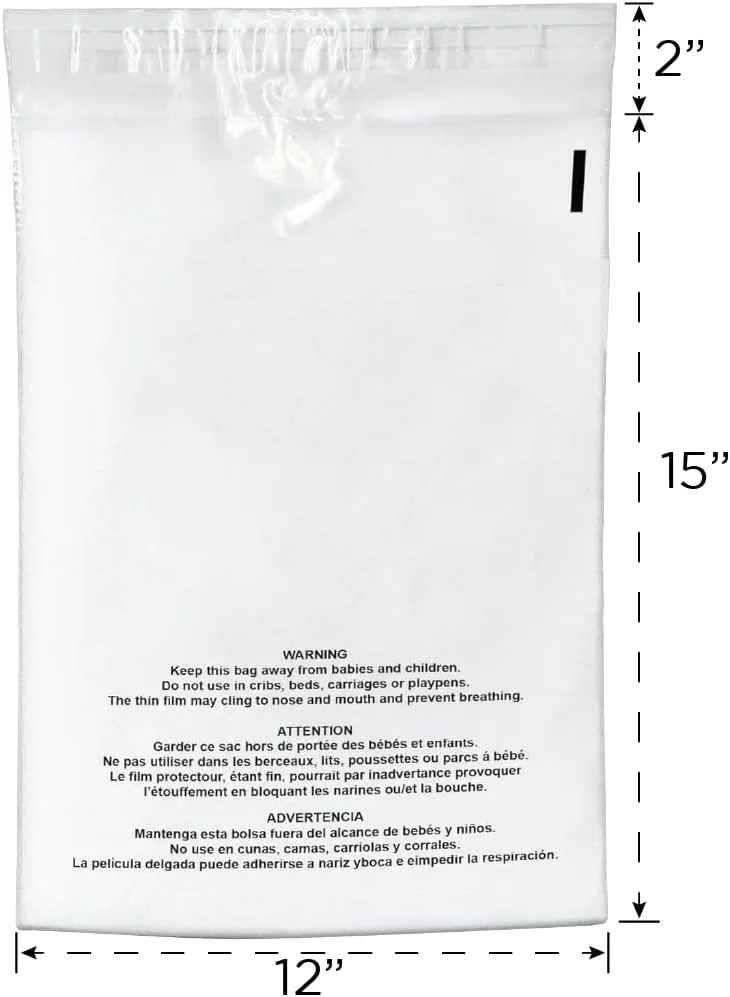 Shop4Mailers 12x15.5 Clear Poly Bag with Suffocation Warning Self-Seal Adhesive, 1.5 Mil Clear Bag for FBA, Packaging Bags, Clothes Storage, & Shipping Bags – Permanent Seal Poly Mailers (Pack of 200)