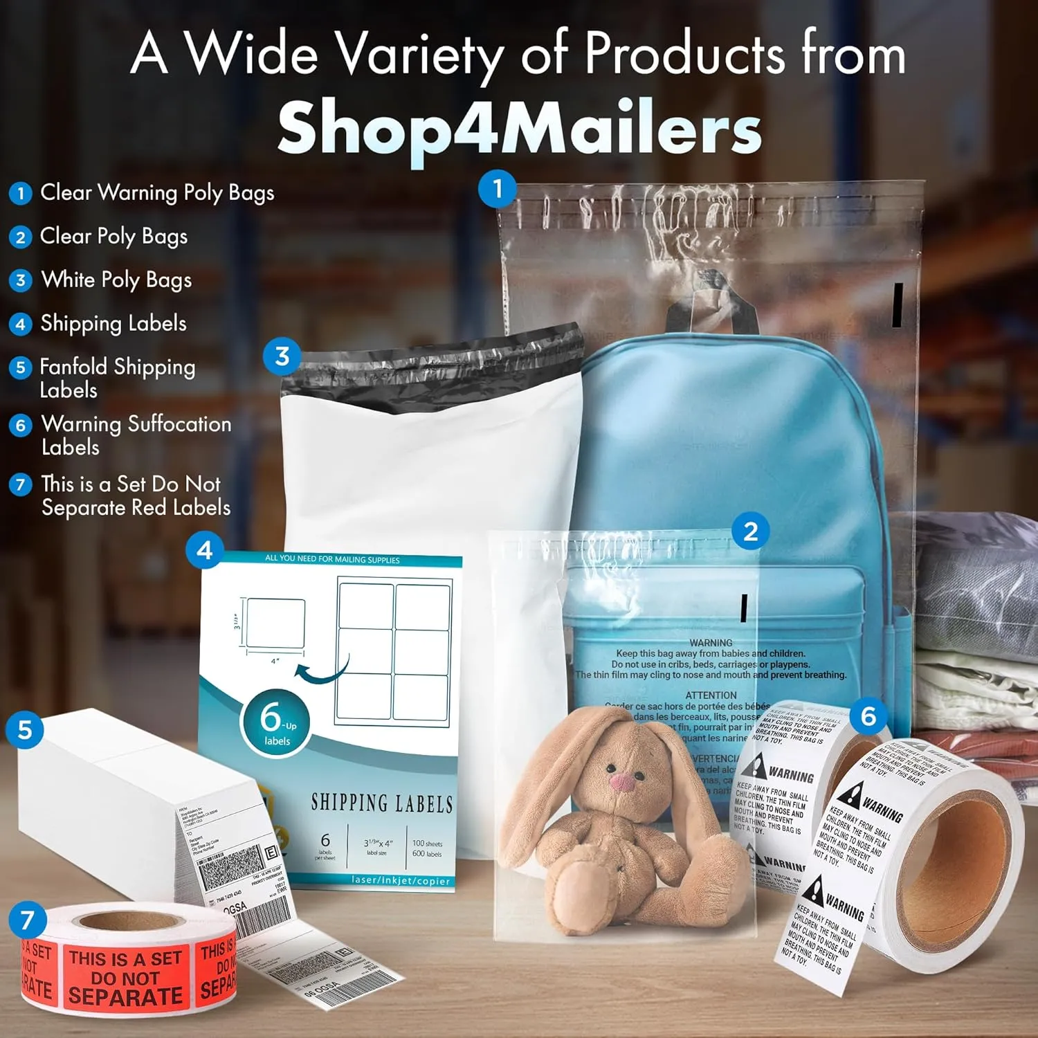 Shop4Mailers 14.5x19 Clear Poly Bag with Suffocation Warning – Self-Seal Adhesive, 1.5 Mil Clear Bag for FBA, Packaging Bags, Clothes Storage, & Shipping Bags – Resealable Poly Mailers (Pack of 200)