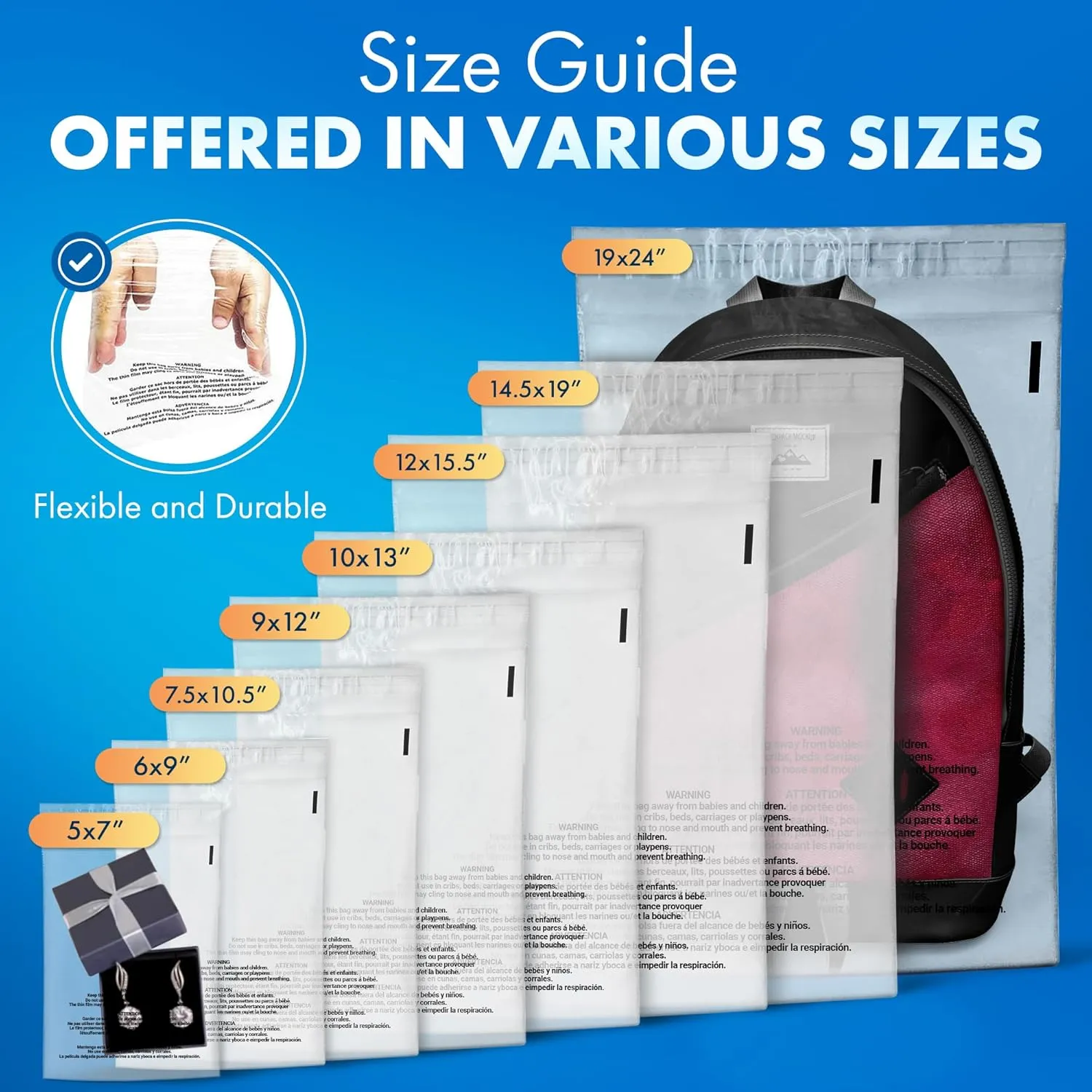 Shop4Mailers 14.5x19 Clear Poly Bag with Suffocation Warning – Self-Seal Adhesive, 1.5 Mil Clear Bag for FBA, Packaging Bags, Clothes Storage, & Shipping Bags – Resealable Poly Mailers (Pack of 200)