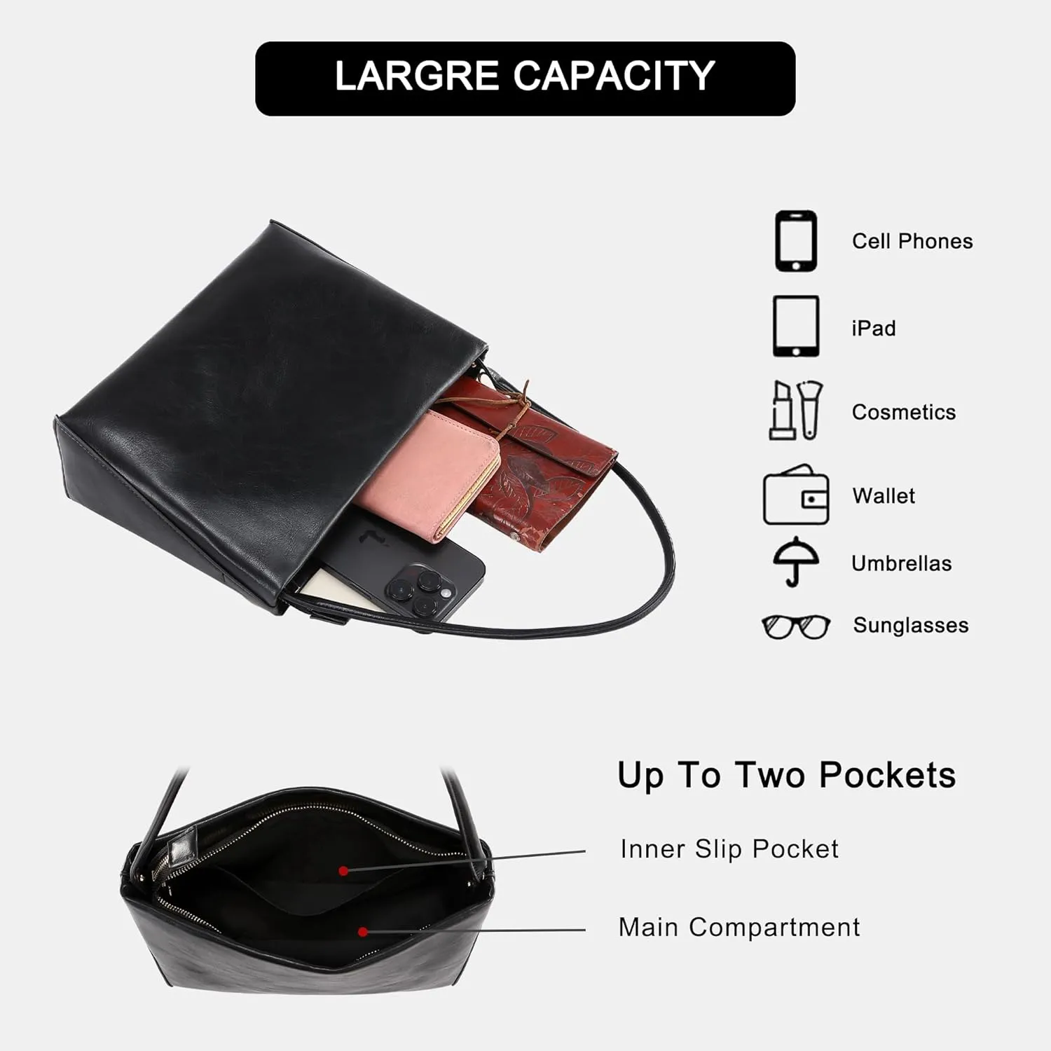 Shoulder Bags in Leather for Women Vintage Classic Elegance Zipped Medium Handbag Purse for All Occasions