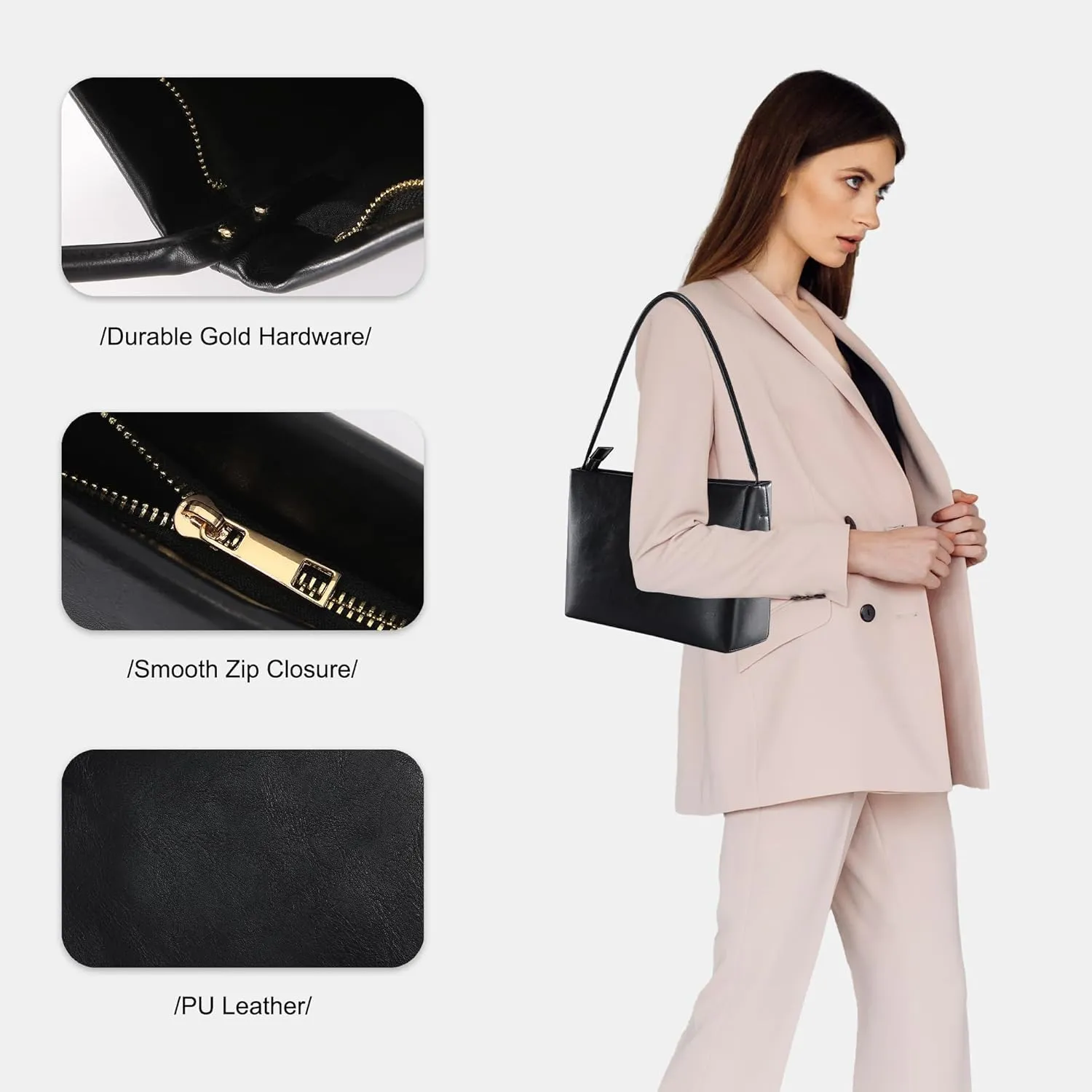 Shoulder Bags in Leather for Women Vintage Classic Elegance Zipped Medium Handbag Purse for All Occasions