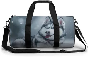 Siberian Huskies on Snow Lightweight Gym Bag for Men Women Travel Duffel Bag Sports Workout Bag with Adjustable Strap